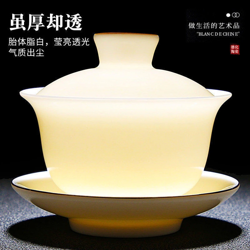 【陆小芊专属】羊脂玉白瓷盖碗陶瓷泡茶器家用功夫茶具三才盖碗茶具