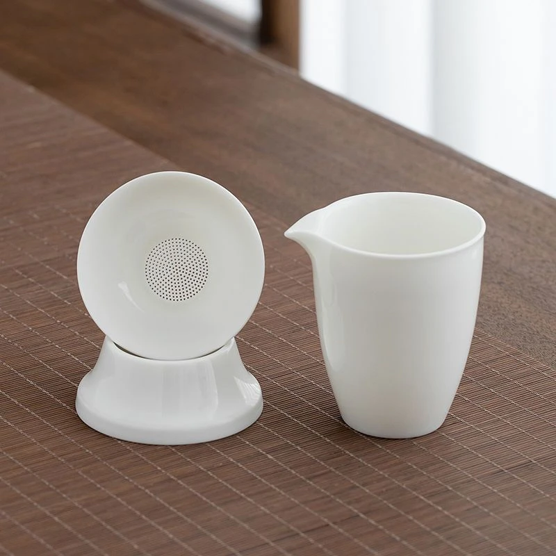 德化羊脂玉白瓷公道杯过滤分茶一体茶具单茶海组合简约茶道茶漏斗