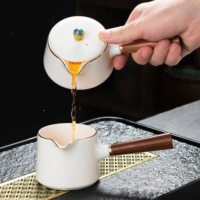 白瓷侧把壶德化大号茶壶单壶手工泡茶器实木把家用创意简约陶瓷