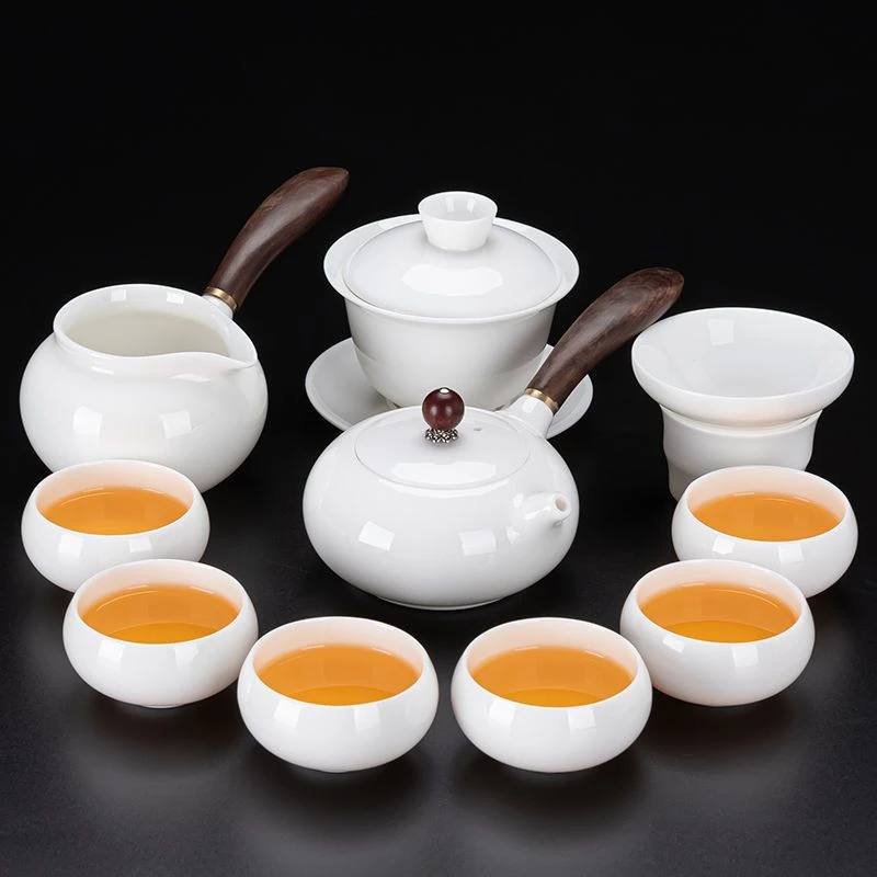 羊脂玉白瓷茶具家用瓷泡茶盖碗茶壶茶杯纯白轻奢全套茶杯一整套