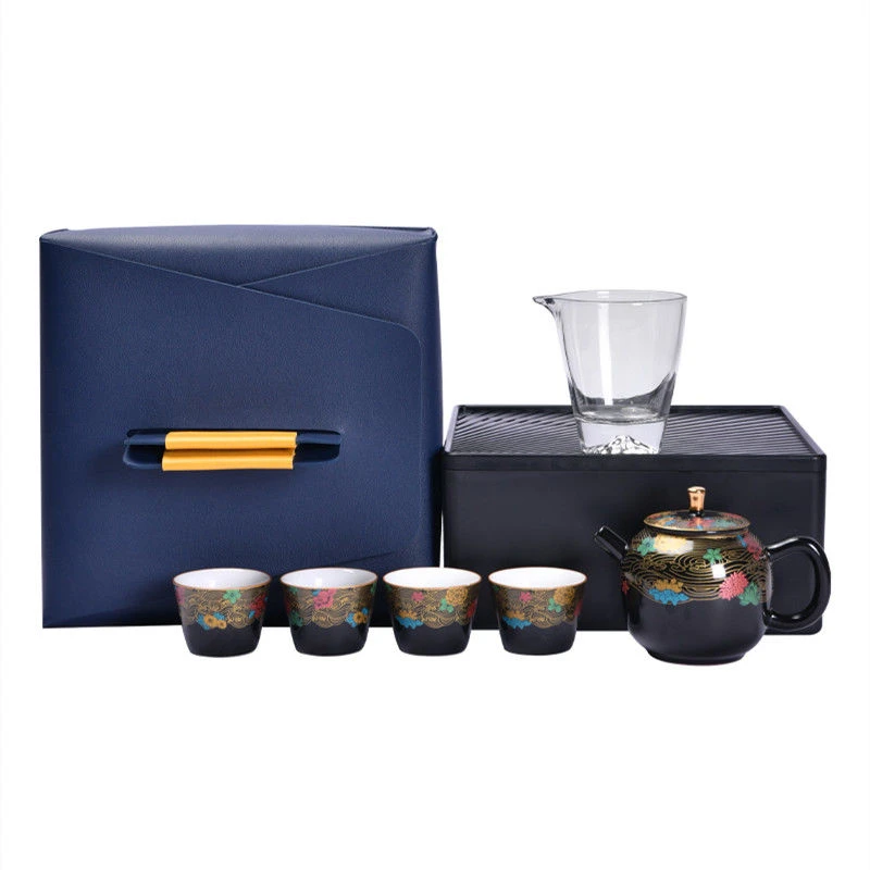 海浪复古旅行茶具套装便携式干泡茶盘轻奢日式户外陶瓷功夫泡茶壶