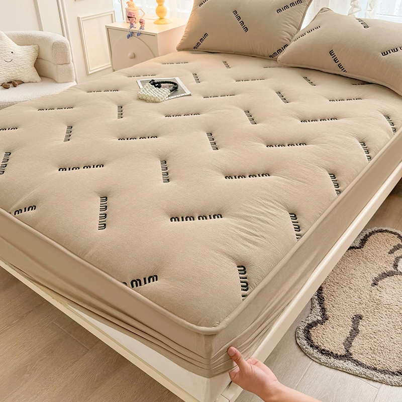 秋冬360全包裹A类床笠枕套套件大豆纤维夹棉奶绒家用防滑宿舍床罩