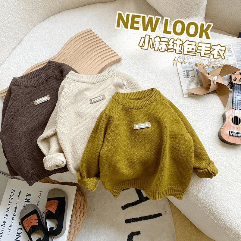 品牌~男童毛衣秋冬2023最新款中小童纯色圆领针织衫宝宝软糯上衣U