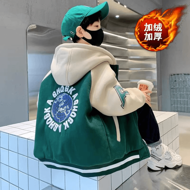 童装男童加绒加厚外套秋冬2023新款儿童衣服男孩冬装中大童棒球CE