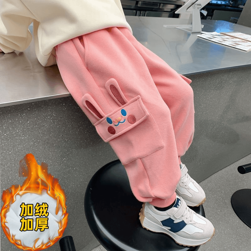 女童加绒裤子冬装2023新款儿童韩版休闲裤洋气女孩一体绒保暖长CE