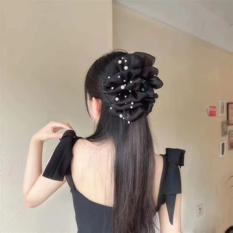 【金美哈专属】网纱黑色珍珠抓夹