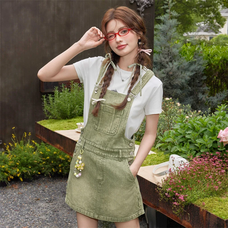 CLOUDSEASON多巴胺背带牛仔裙小个子CQZ24144