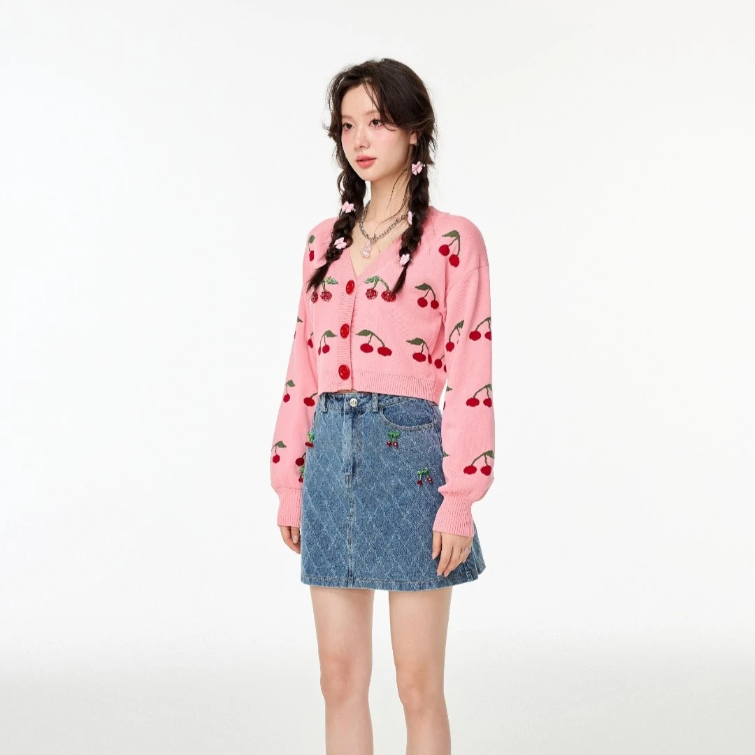 CLOUDSEASON菱格牛仔A字裙CQZ22352宽松百搭