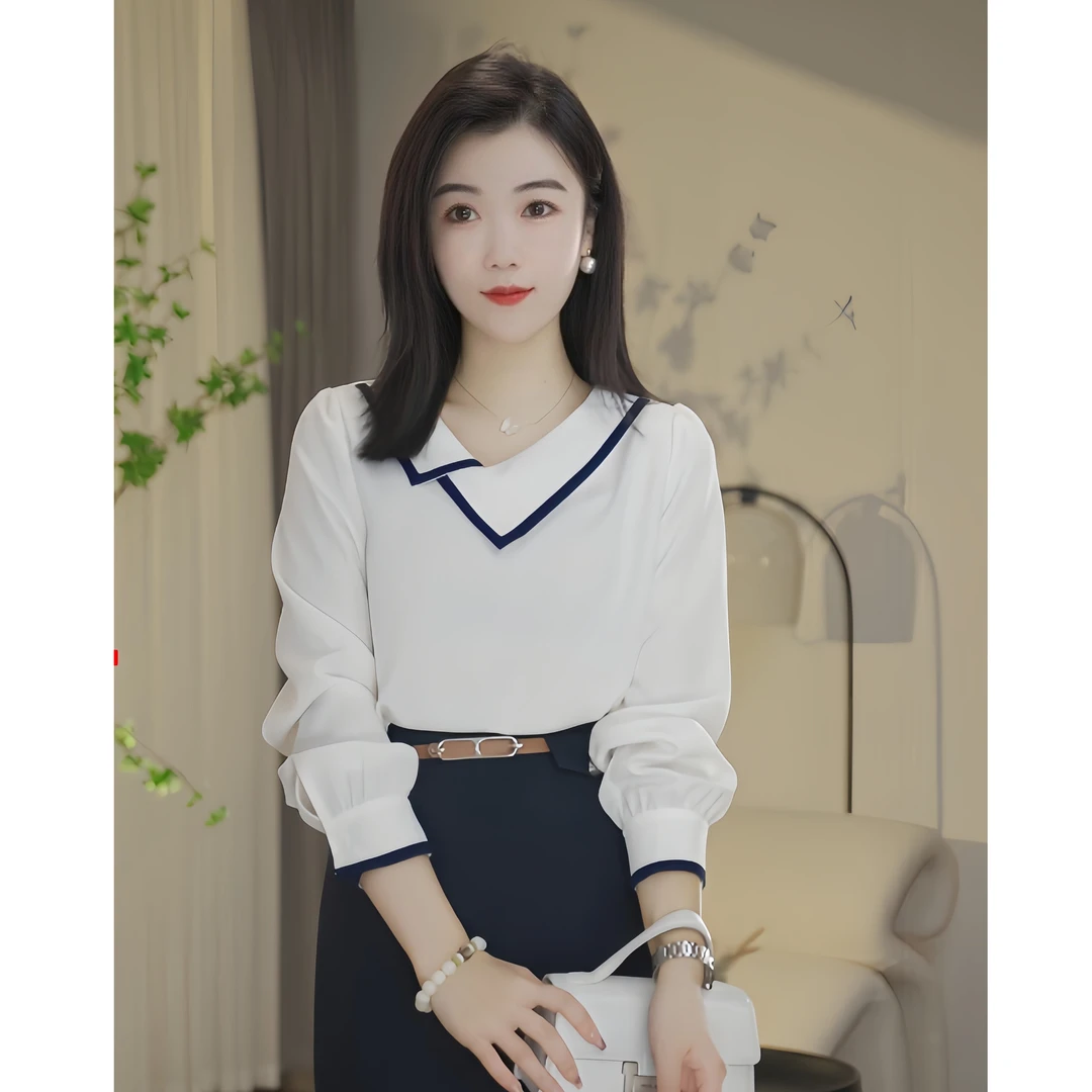 MAN BEI/曼·贝8393164显瘦衬衫气质小众设计感纯色百搭时尚