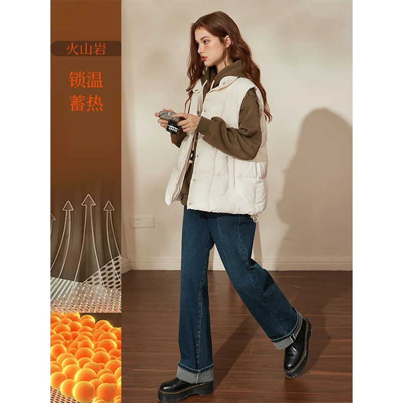 【火山岩面料】库恩玛维立领宽松短款羽绒服女2023年冬季白鸭绒外套