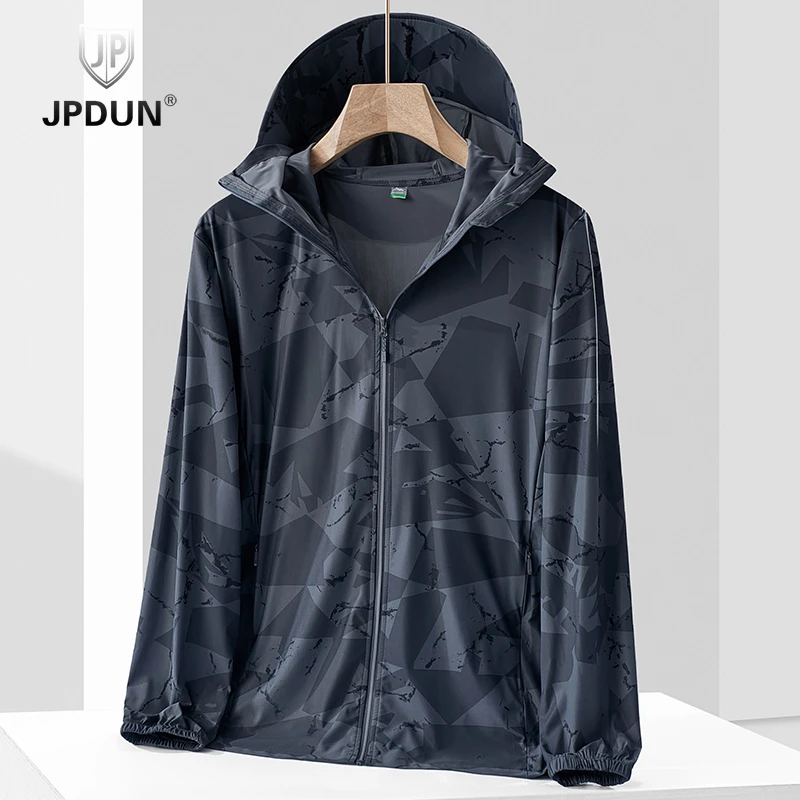 JPDUN夏季轻薄透气弹力迷彩防晒衣情侣运动钓鱼户外遮阳连帽外套