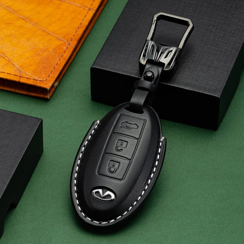 适用英菲尼迪汽车钥匙保护套QX50/60/70/80/ESQ/Q50/70真皮男包扣