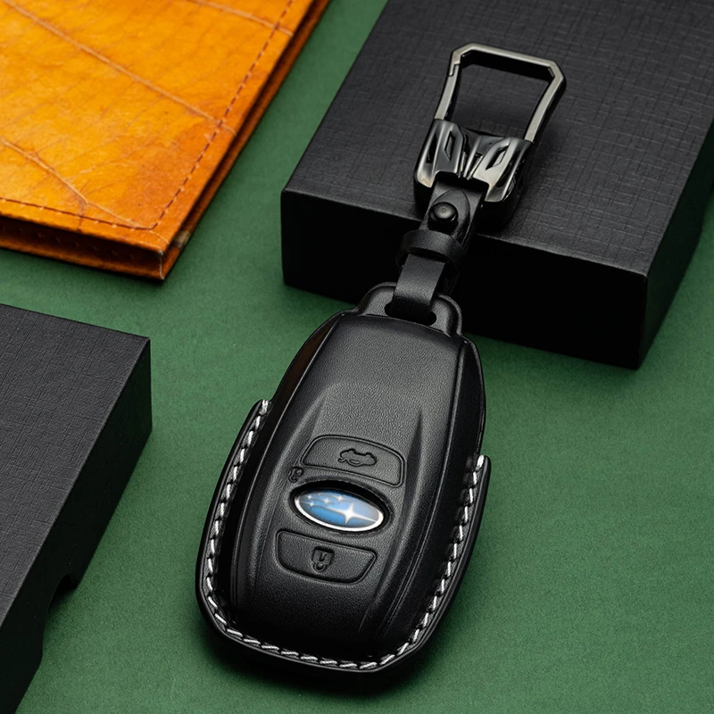适用斯巴鲁汽车钥匙保护套套森林人力狮傲虎XV/BRZ高档真皮男包扣