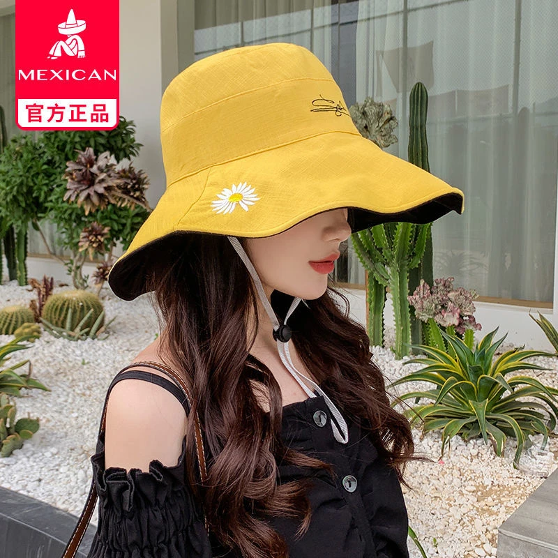 Mexican/稻草人大雏菊双面渔夫帽子女夏天韩版百搭遮阳帽防晒帽