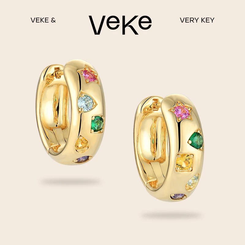 VEKE 铜合金耳饰 耳环复古欧美轻奢锆石小众高级新款耳饰耳夹法式
