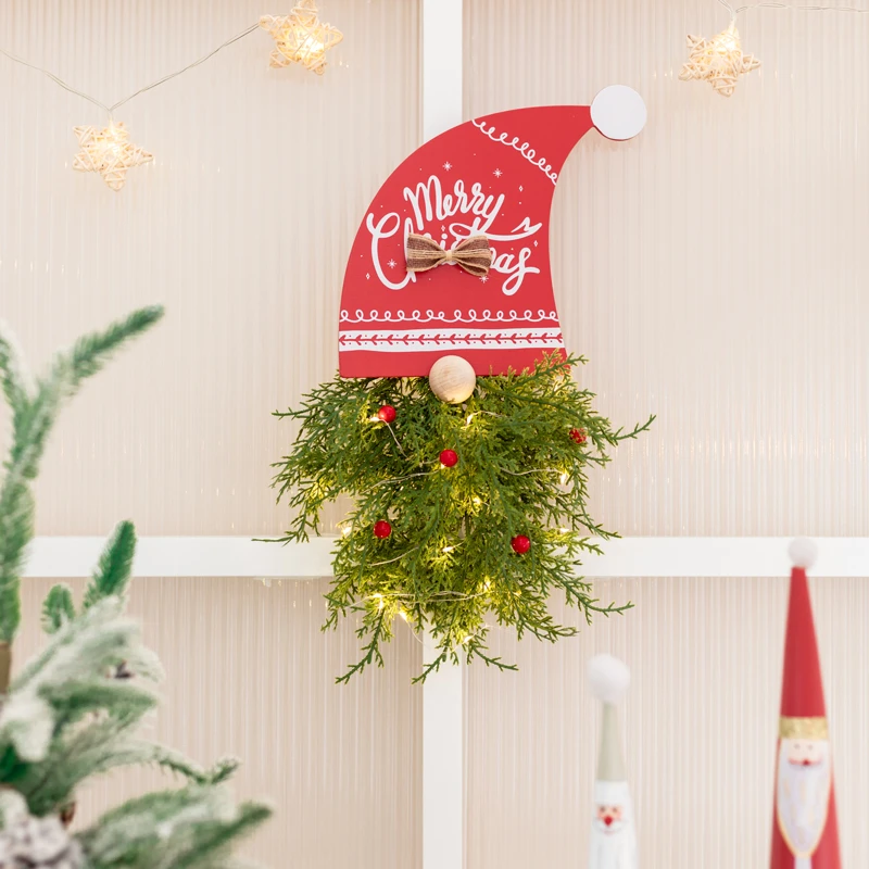 阿楹 圣诞树帽子吊牌门口墙挂件松枝 挂壁式灯饰拍照道具气氛布置
