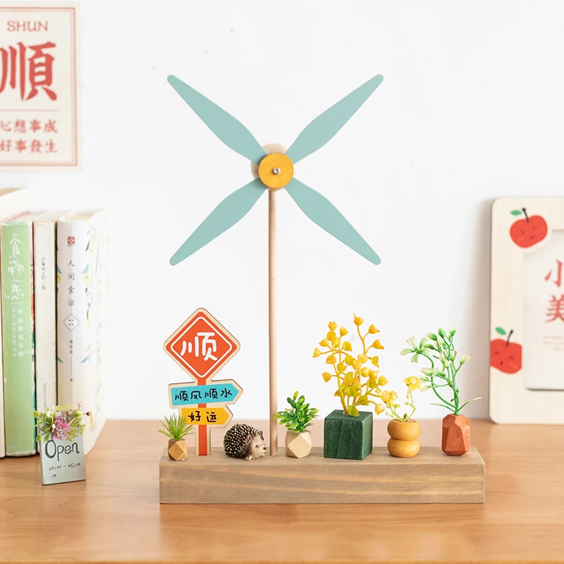 阿楹 可爱风车玄关绿植摆件工位酒柜儿童书房微景观圣诞生日礼物