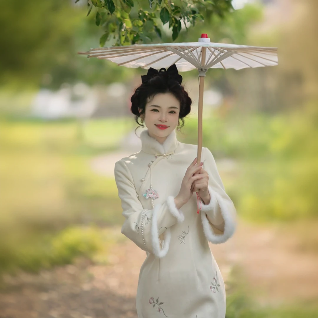 [昨日重现]冬季新款新中式加厚气质旗袍日常款修身复古优雅