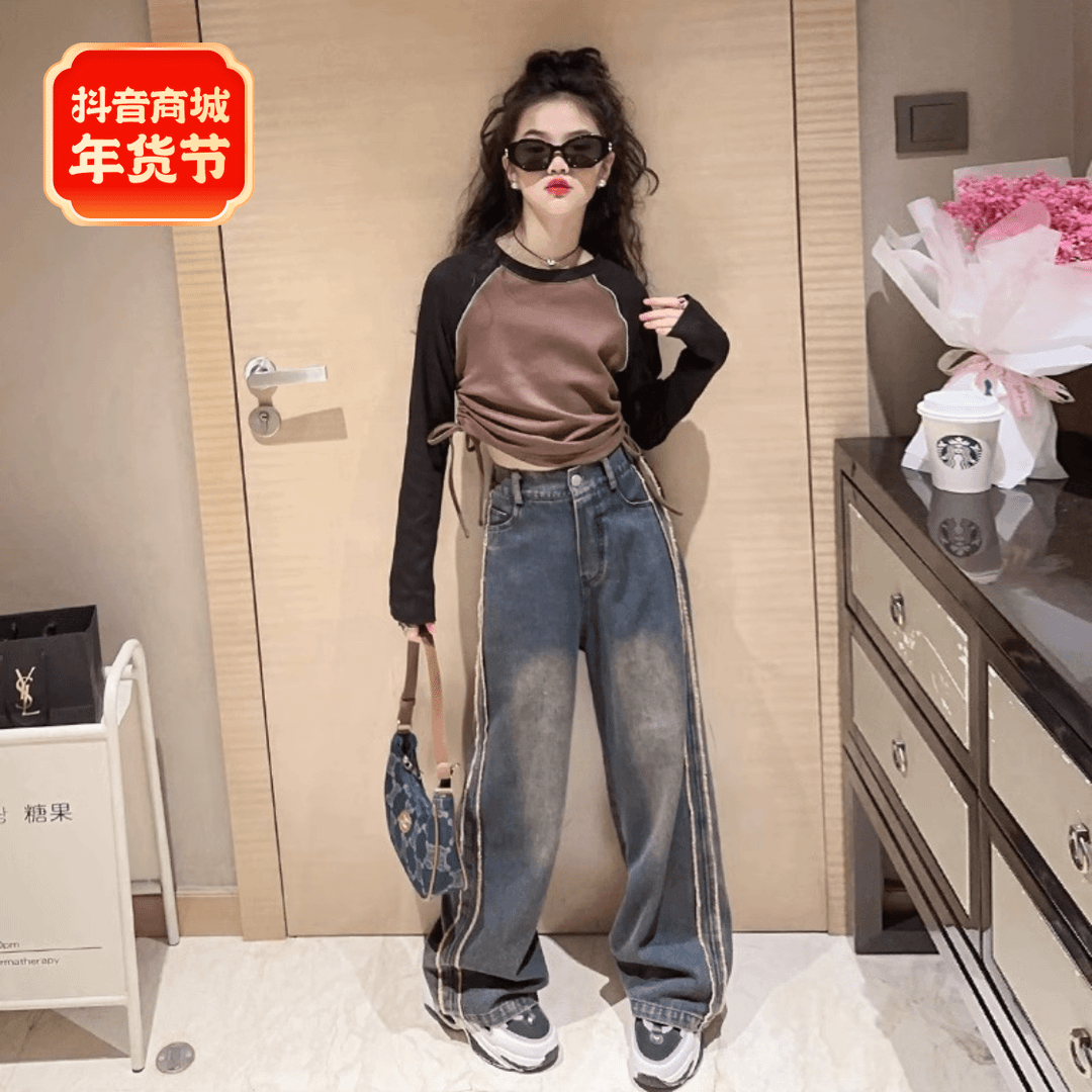 女童2023网红套装女大童秋季时髦洋气儿童装女孩时尚个性潮酷秋装