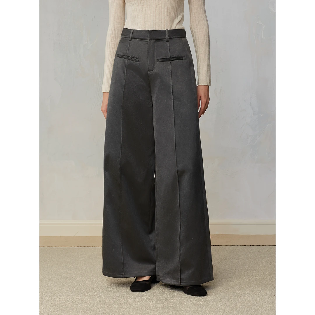 PaleBlueDot蓝点·原创设计师新中式深灰色斑驳阔腿裤