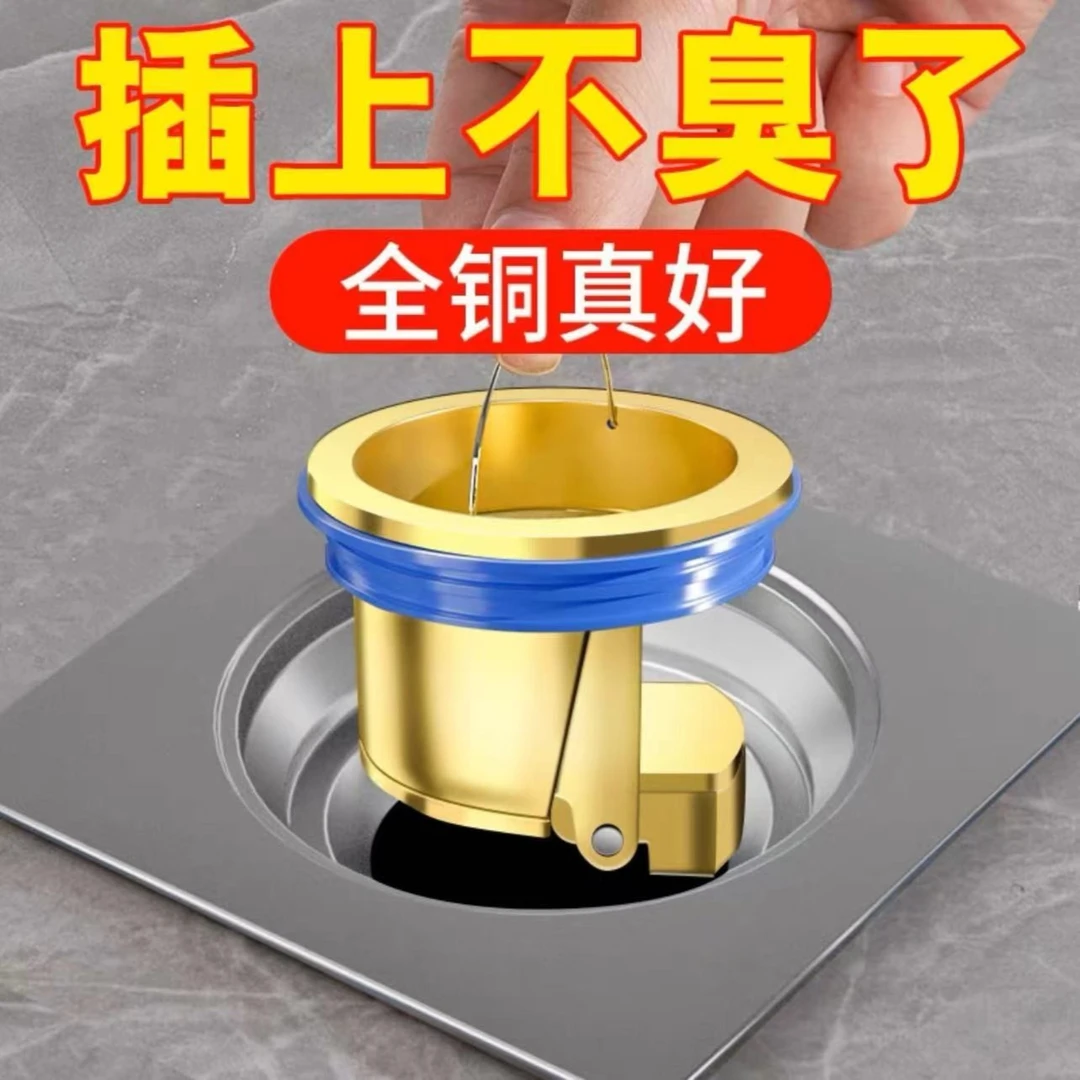 卫生间地漏防臭器下水道反味神器盖全铜内芯下水管通用厕所防虫芯