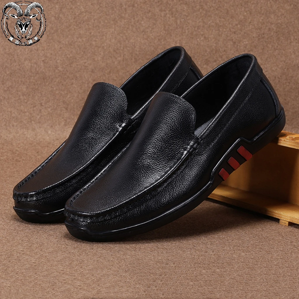 秋冬捡漏透气男休闲皮鞋中老年软底软皮一脚蹬爸爸鞋头层牛皮鞋