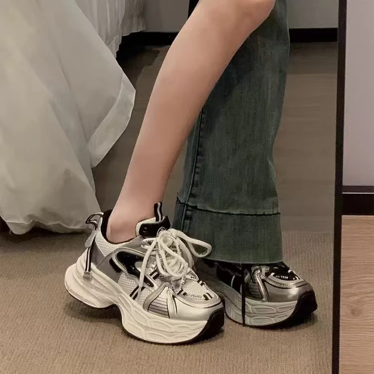 欧洲站显脚小厚底老爹鞋女款2024新款秋季增高女鞋休闲运动鞋