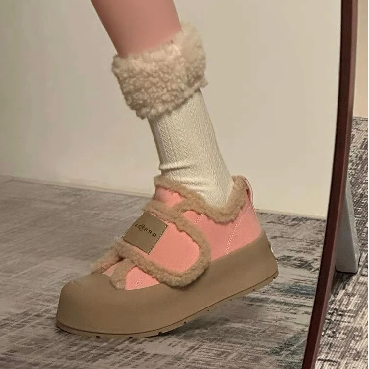 时尚软底雪地靴女短款2023新款冬季靴子加绒魔术贴厚防滑面包棉鞋