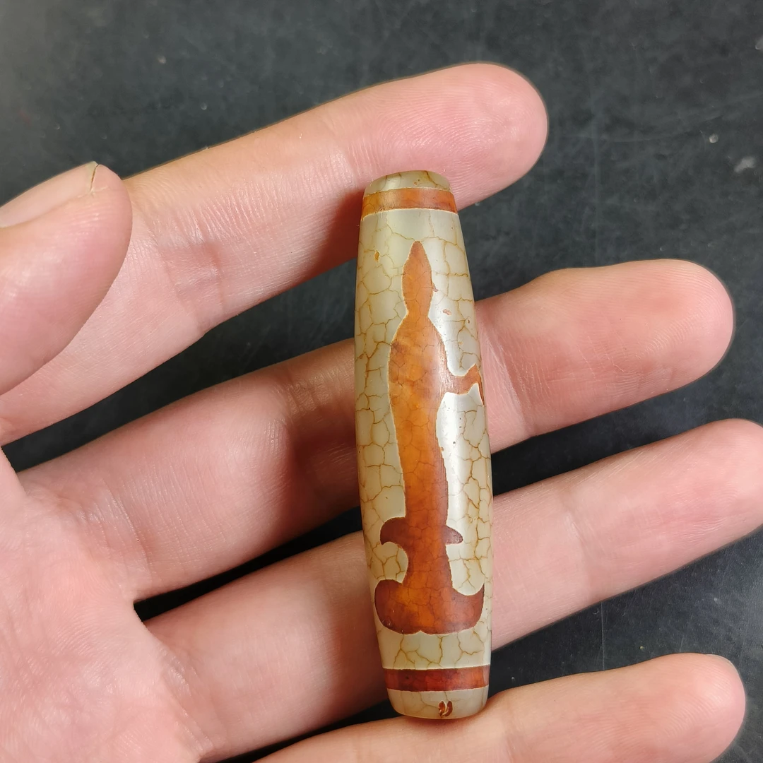 旧藏玛瑙人物象形珠，冰裂纹漂亮，59*15皮壳老气