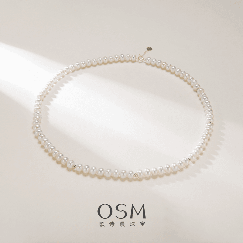 OSM/欧诗漫珠宝小米珠珍珠项链18k金素珠链  036301雅英