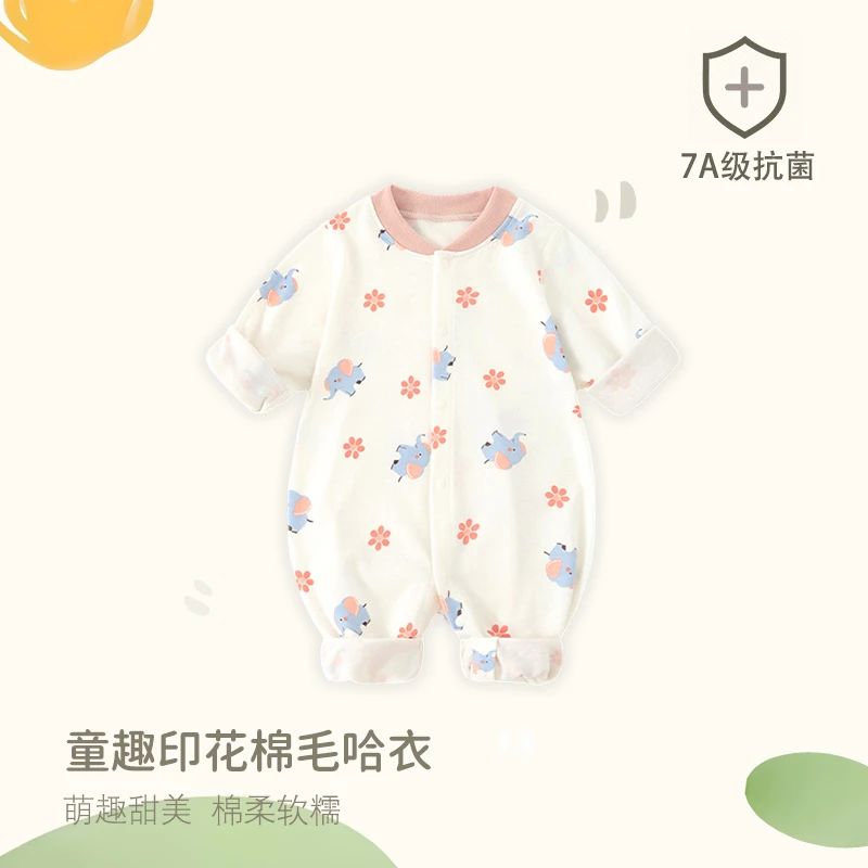 秋装女宝长袖睡衣A类哈衣新生儿宝宝通用休闲风爬服长爬印花纯棉