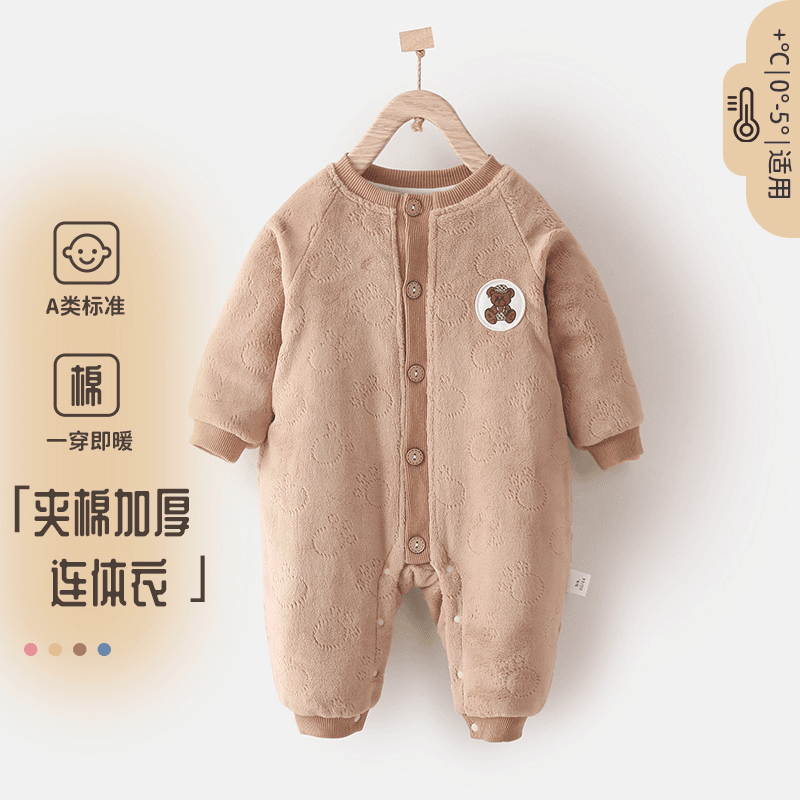 新生婴儿厚棉衣新生儿秋冬季加绒保暖连体衣宝宝加厚外穿幼儿衣服