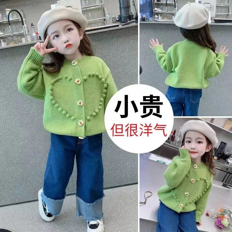 女童开衫毛衣外套韩版2025秋季新款纯色百搭圆领女孩宝宝针织上衣