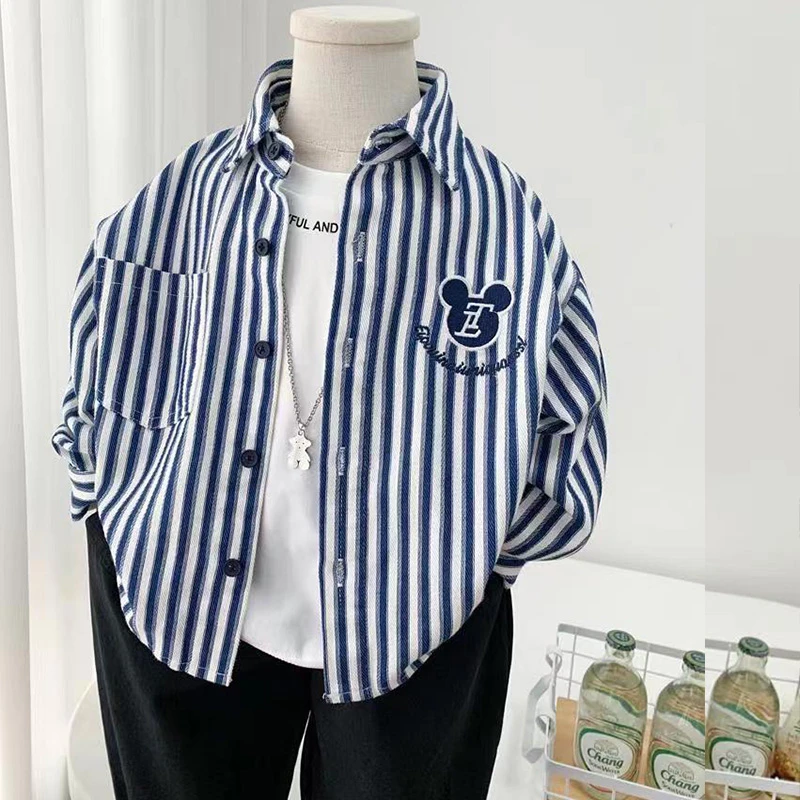 男童洋气条纹衬衫2025新款儿童春装薄款外套中小童休闲时尚衬衣潮