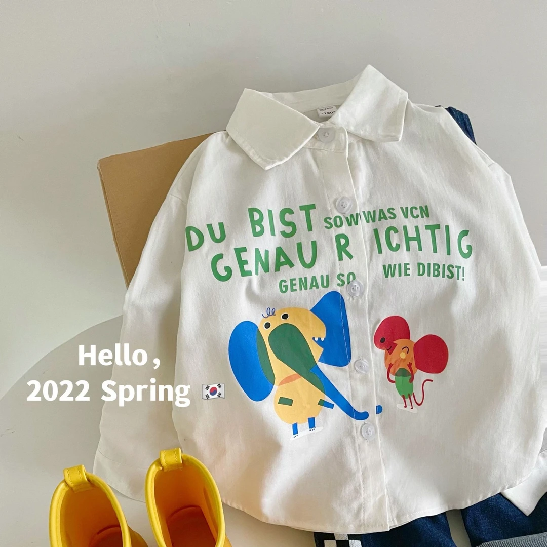 2022秋季新款百搭男童衬衣中小童女童卡通宽松上衣儿童衬衣外套