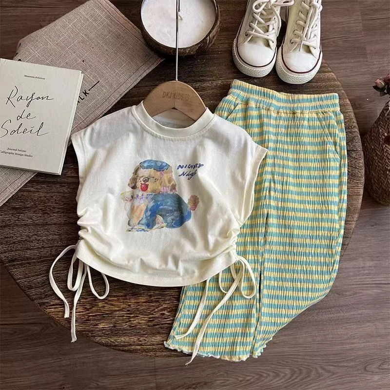 儿童套装女童洋气休闲夏季韩版ol运动婴儿时尚宽松印花小童无袖