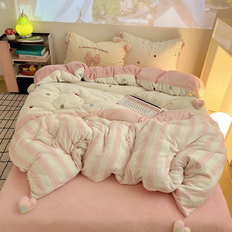 A类宿舍加绒渐变蝴蝶牛奶绒学生四件套女孩子床上用品被套床单