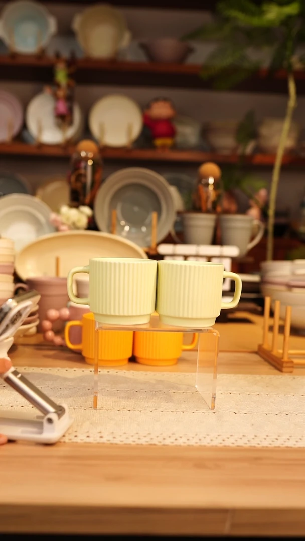 【闪购商品】陶瓷手柄款条纹马克杯-哑光浅绿2只装