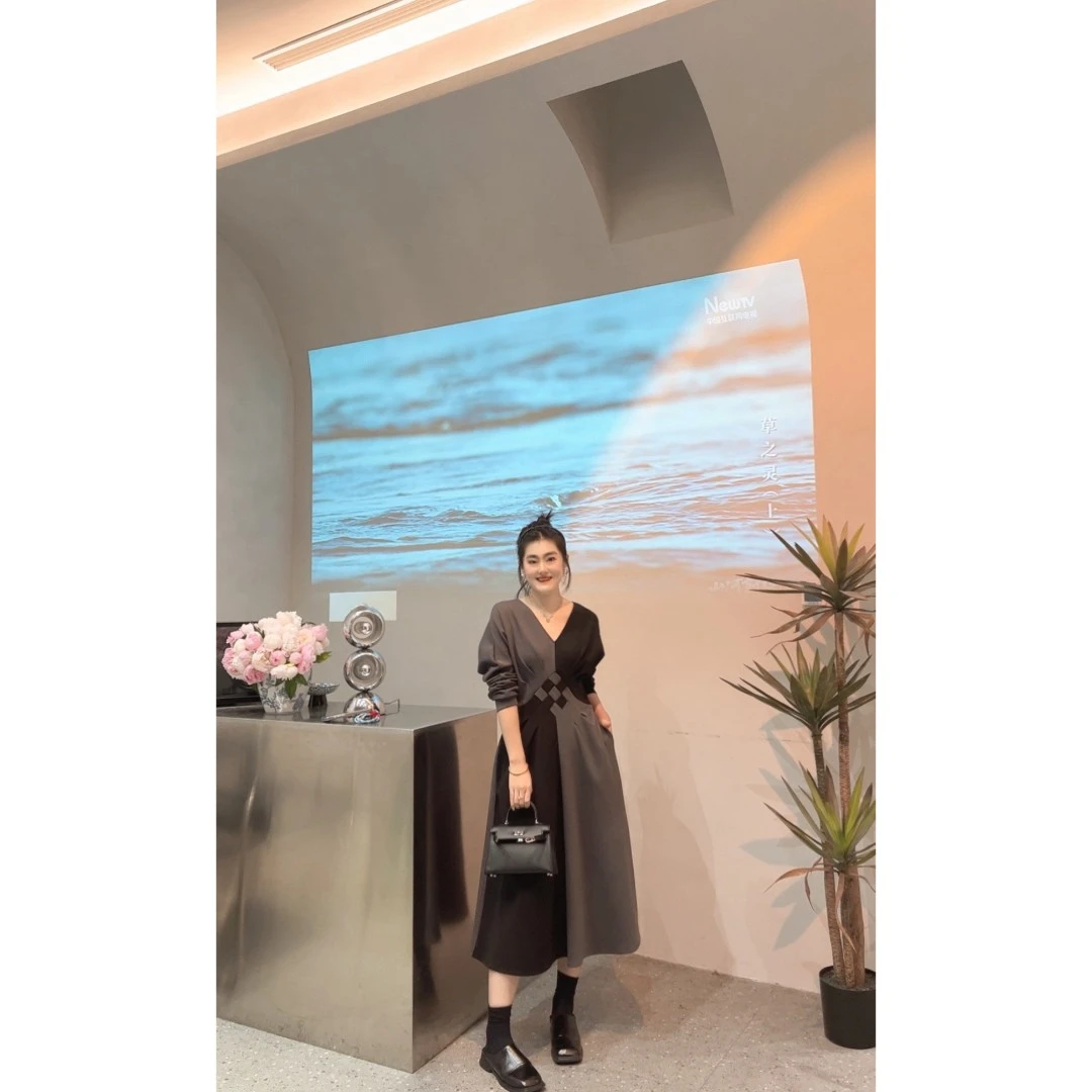 50695【年会必备】高级感拼接收腰显瘦遮肉时尚轻奢风连衣裙  诗诗