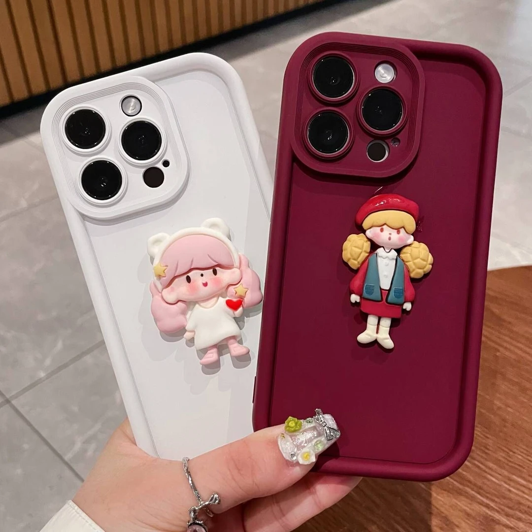 iPhone15华为oppo小米vivo立体女孩复古苹果14pro磨砂肤感手机壳