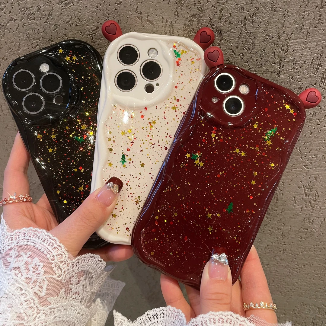 圣诞款闪粉滴胶iphone15苹果14pro华为oppo小米vivo硅胶手机壳