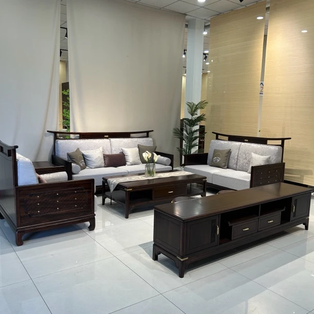 臻园家具YX-808#黑檀123沙发茶几电视柜角几七件套客厅全套