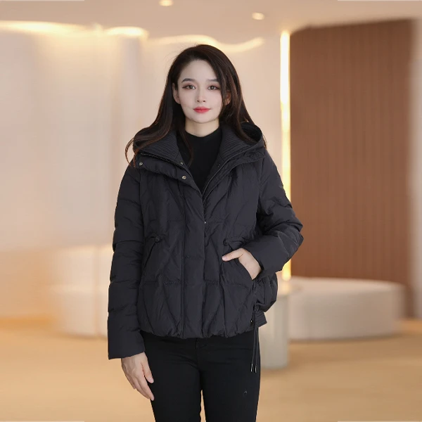 朗曼笛短款时尚休闲百搭羽绒服女7351575小个子连帽宽松加厚保暖