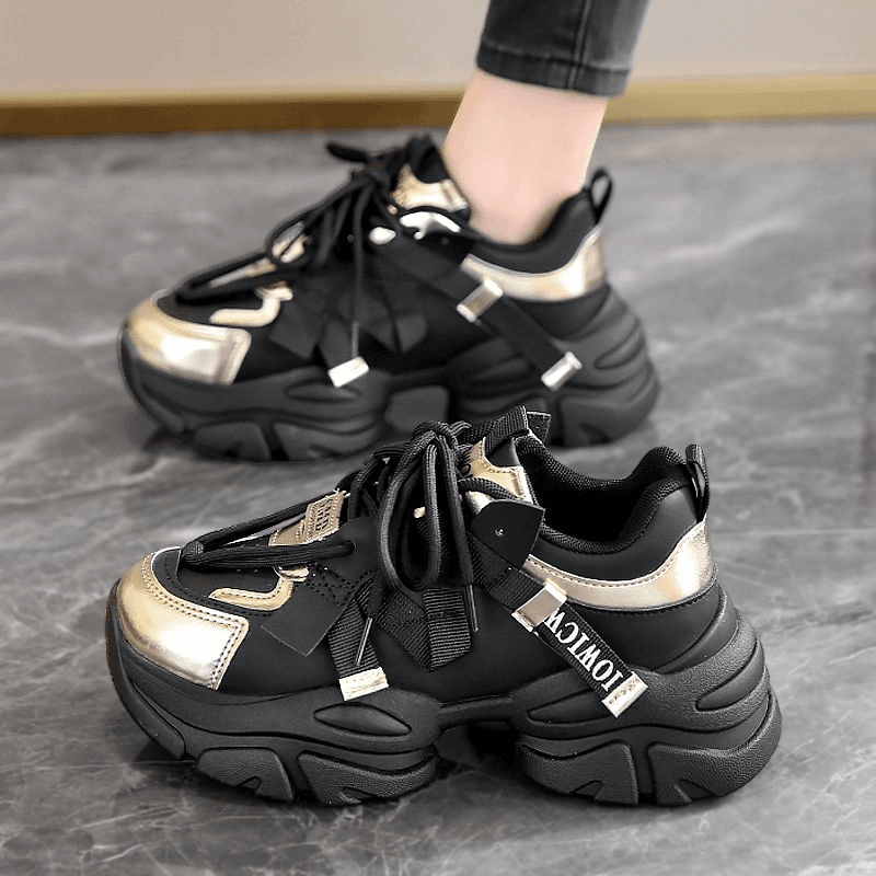 厚底老爹鞋女款2023新款秋冬显脚小学生皮面休闲运动鞋女网红超火