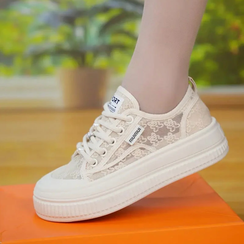 网面透气渔夫鞋厚底增高2024爆款洋气百搭超轻蕾丝运动休闲帆布鞋