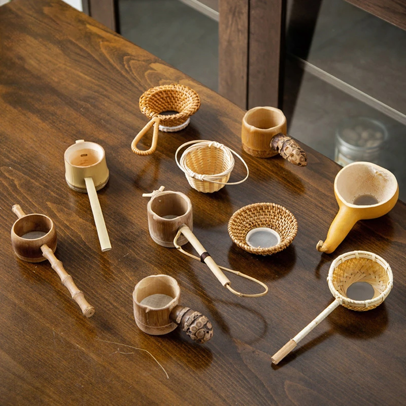 手工竹编茶器滤茶道零配功夫茶具藤编茶漏复古茶叶过滤器小物件