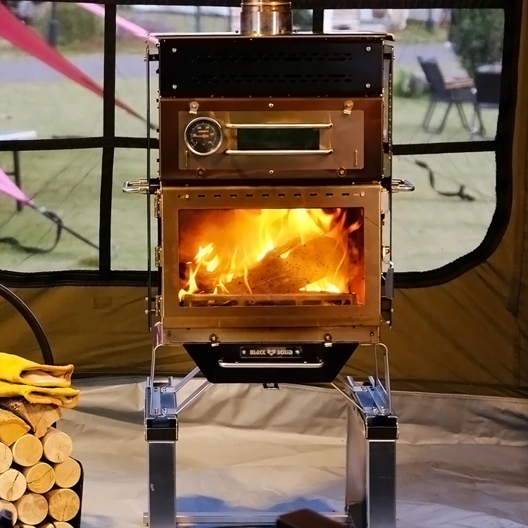 黑固领酷户外取暖露营赏火柴火炉带烤箱一体式柴火炉
