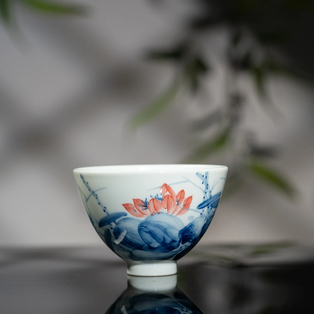 【墨舍柴窑】写意鸡心杯（和为贵）（zjf191）景德镇陶瓷茶具手工手绘