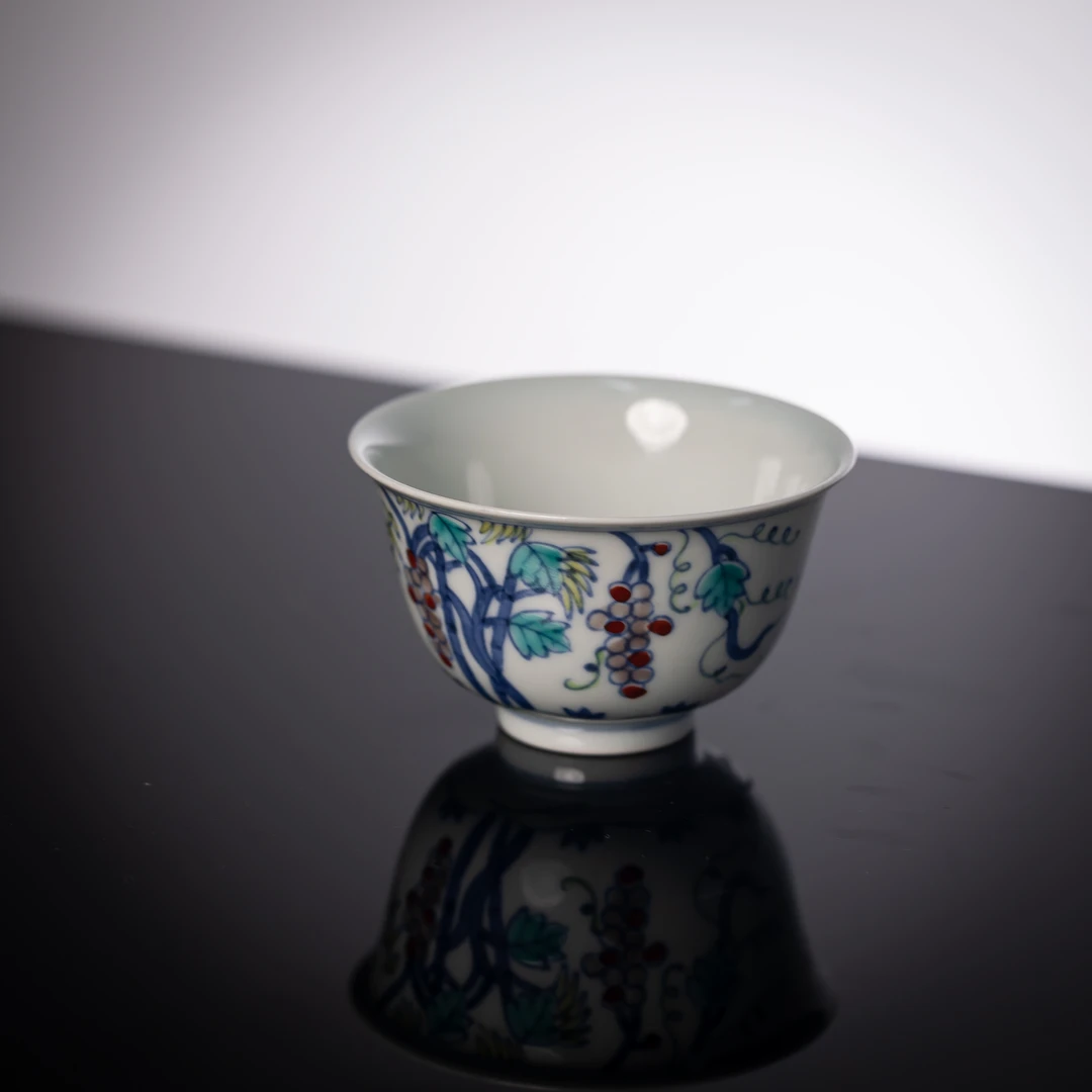 【墨舍好物】斗彩葡萄杯仿古手工手绘陶瓷茶杯（mssy3）