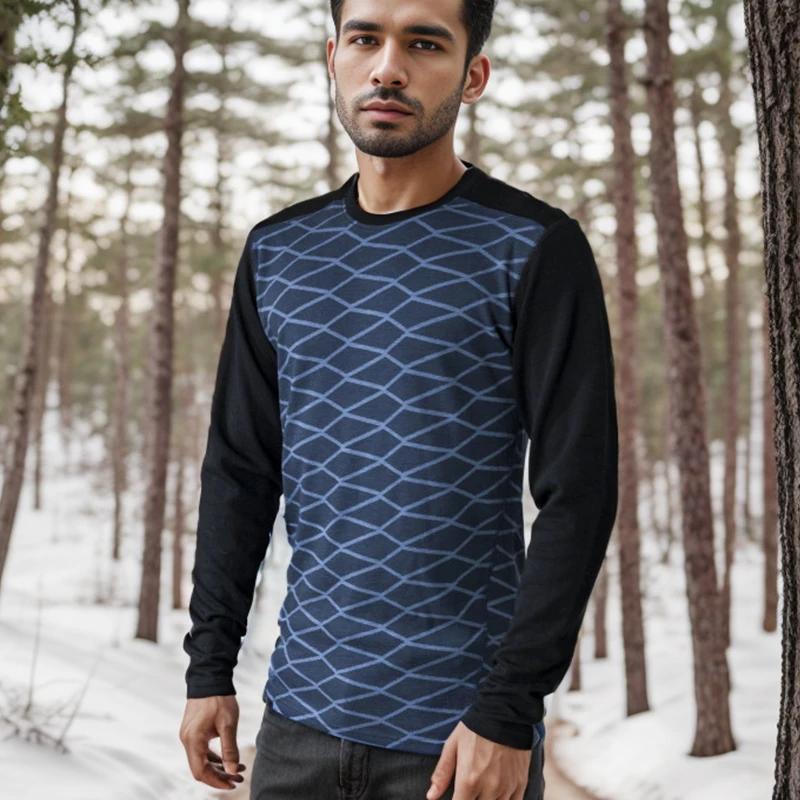 户外男秋冬保暖内衣美利奴羊毛打底衫速干长袖圆领美丽诺